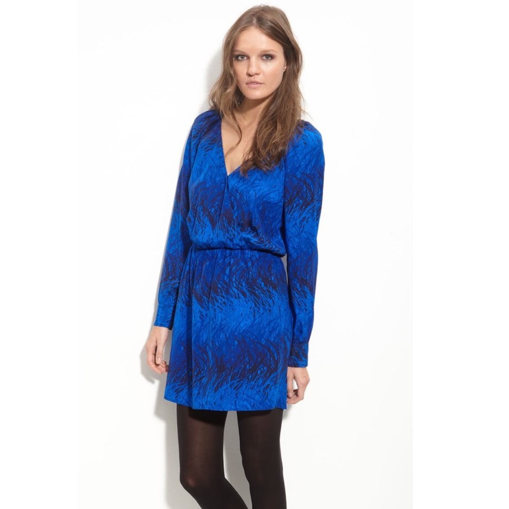 Rory Beca Blue Printed 100% Silk Surplice Dress